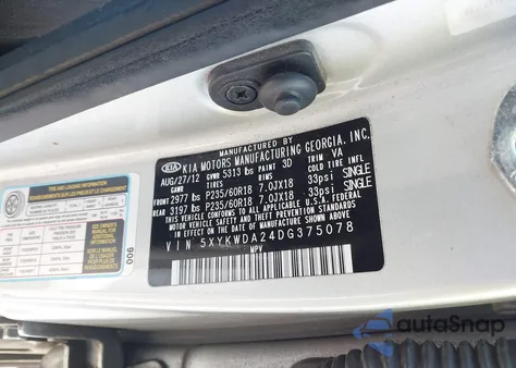 2013 Kia Sorento Sx V6 from USA, damaged, VIN 5XYKWDA24DG375078